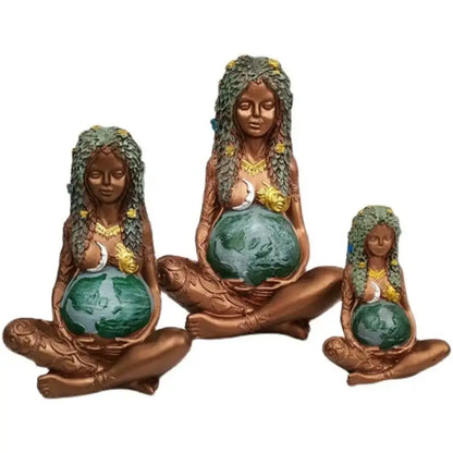 Bronze mother earth goddess figurines set of 3 living room decor