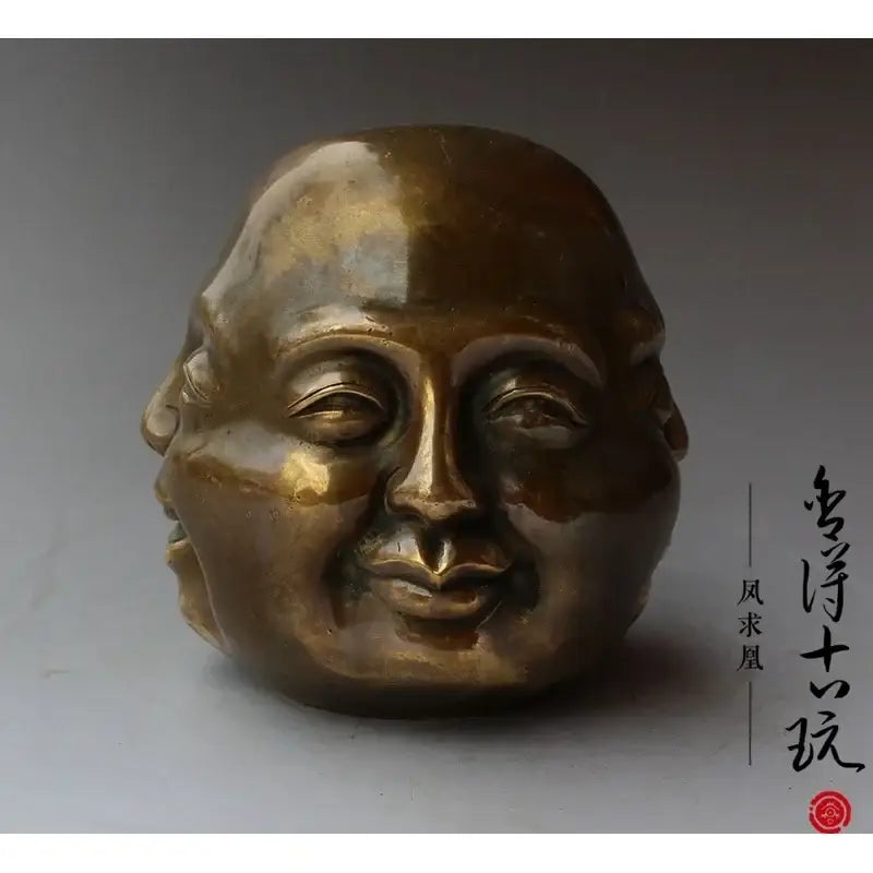 Bronze polished buddha head statue living room serene decor
