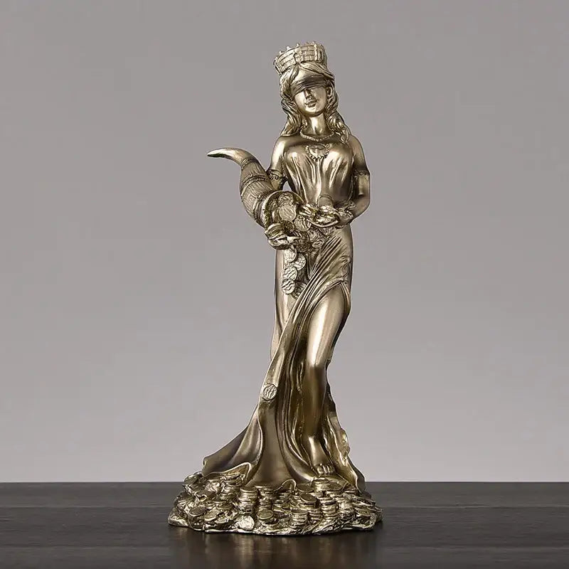Bronze & teal greek wealth goddess fortuna figurine living room decor
