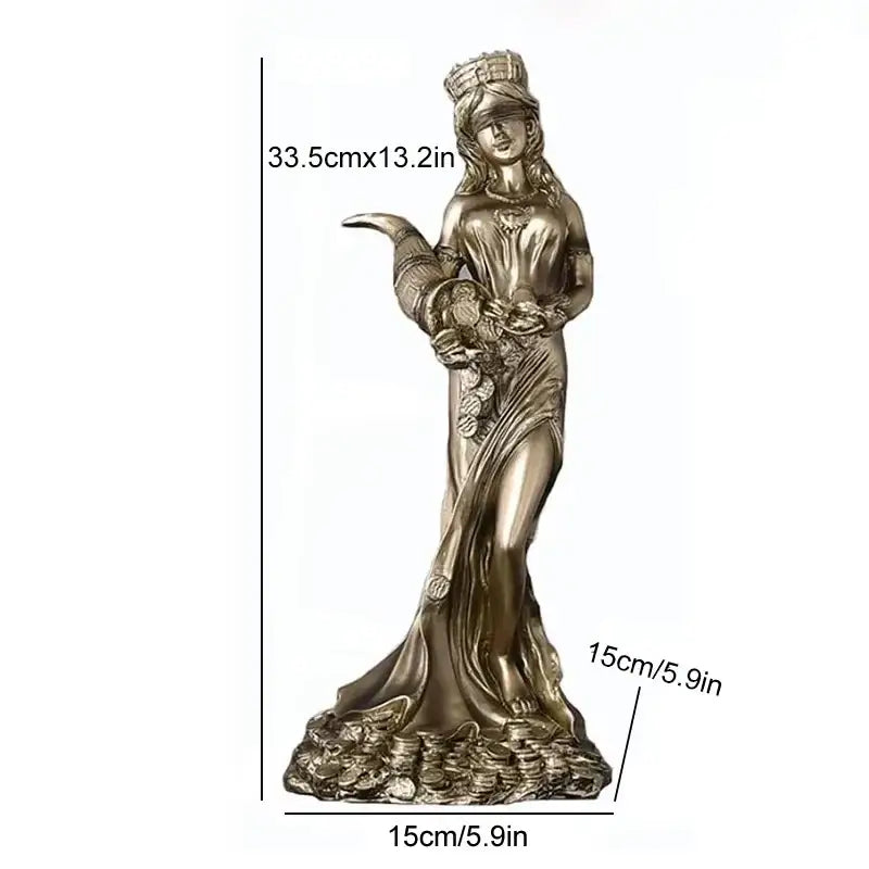 Bronze & teal greek wealth goddess fortuna figurine living room decor