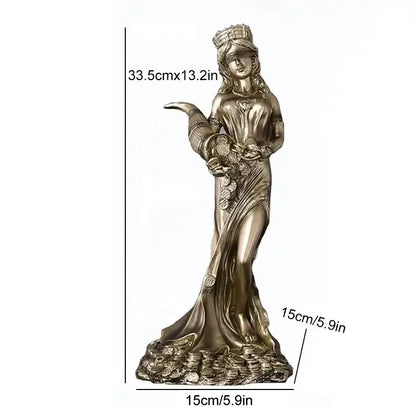 Bronze & teal greek wealth goddess fortuna figurine living room decor
