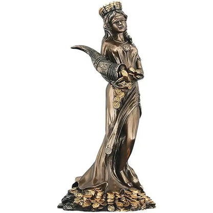 Bronze & teal greek wealth goddess fortuna figurine living room decor