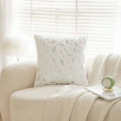 Bronzed feather style emerald green velvet pillowcase living room decor