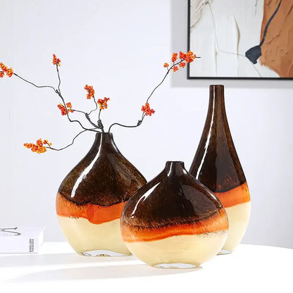 Brown and cream gradient glass vase living room decor