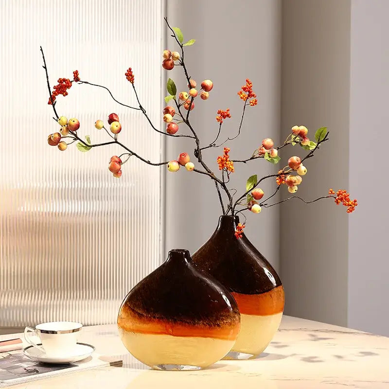 Brown and cream gradient glass vase living room decor