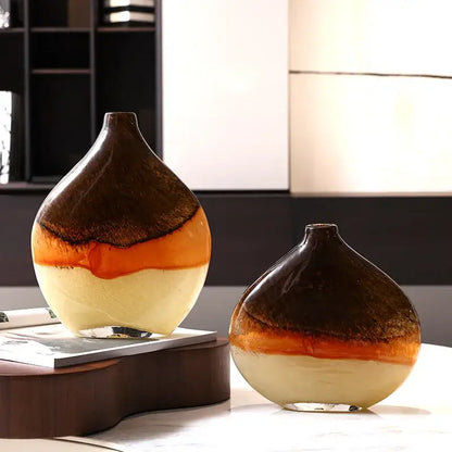 Brown and cream gradient glass vase living room decor