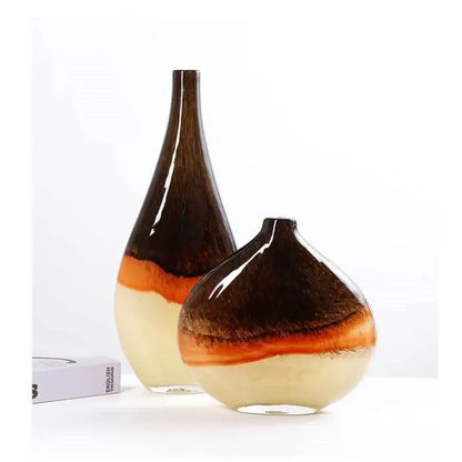 Brown and cream gradient glass vase living room decor