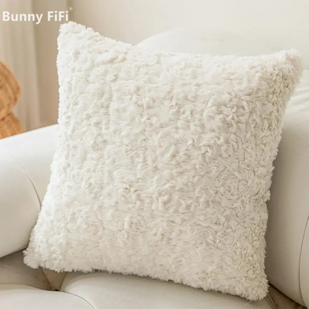 Brown and white geometric embroidery plush cushion cover living room
