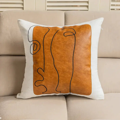 Brown and white geometric embroidery plush cushion cover living room
