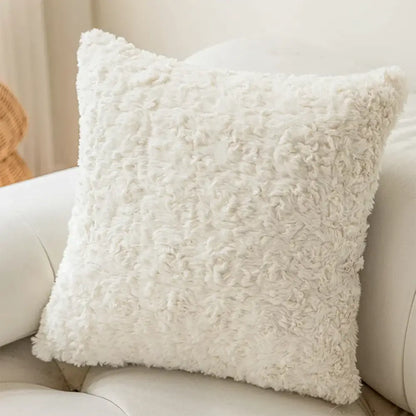 Brown and white geometric embroidery plush cushion cover living room