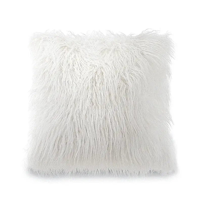 Brown and white geometric embroidery plush cushion cover living room