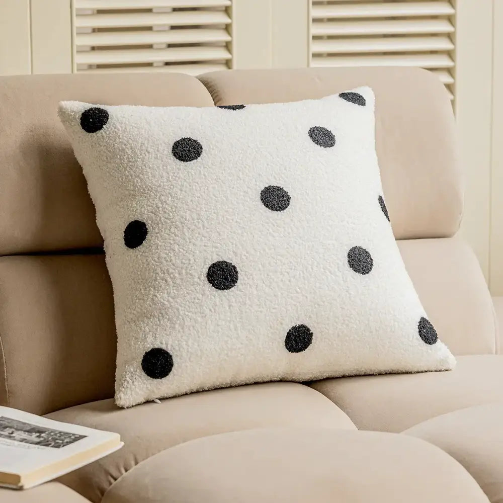 Brown and white geometric embroidery plush cushion cover living room
