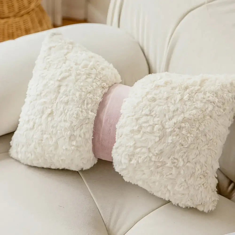 Brown and white geometric embroidery plush cushion cover living room