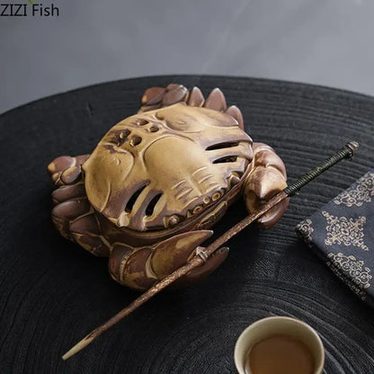 Brown & beige crab ceramic incense burner living room aromatherapy plate