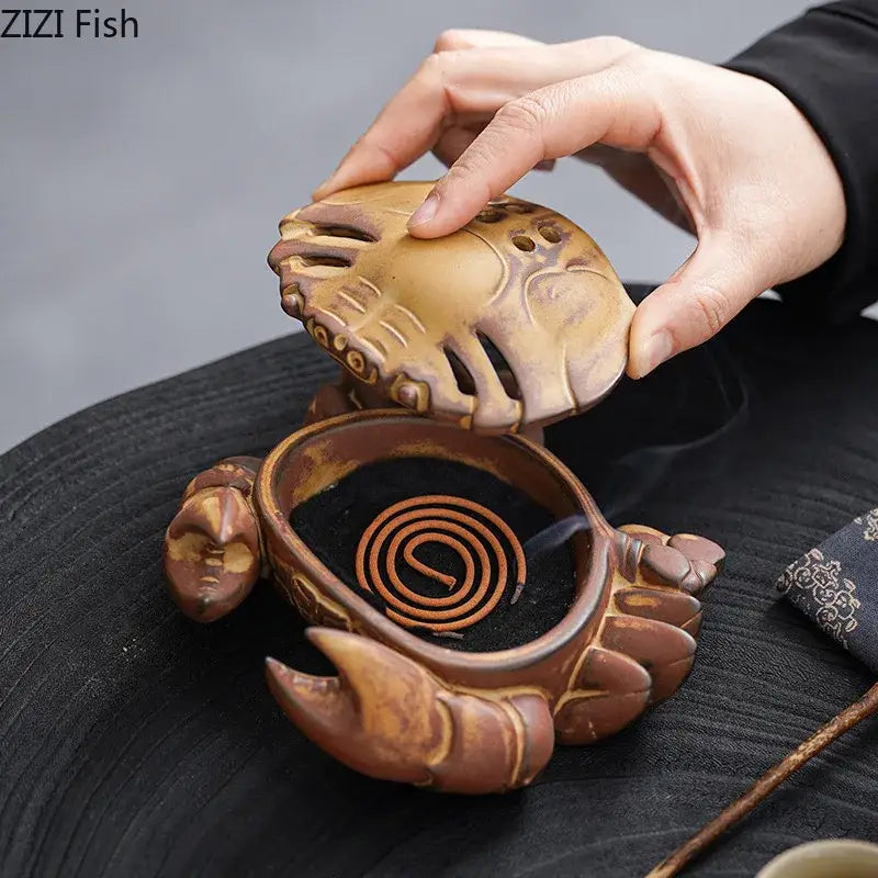 Brown & beige crab ceramic incense burner living room aromatherapy plate
