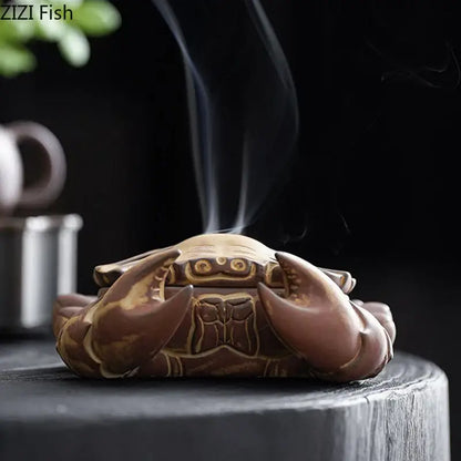 Brown & beige crab ceramic incense burner living room aromatherapy plate