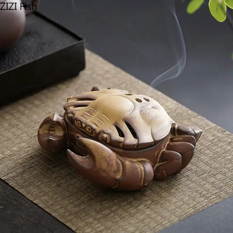 Brown & beige crab ceramic incense burner living room aromatherapy plate