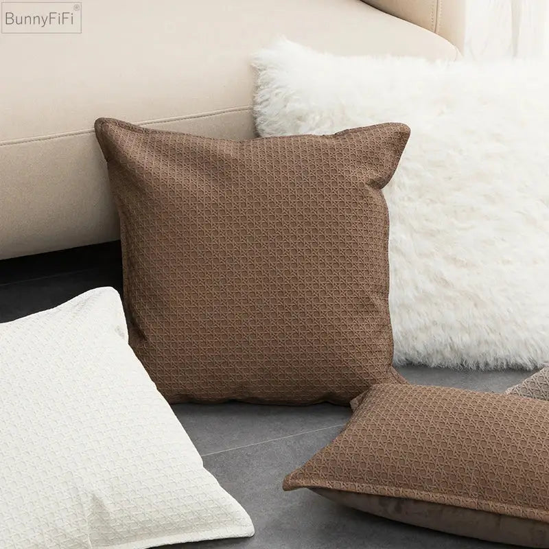Brown & beige faux leather cushion cover 45x45cm living room decor