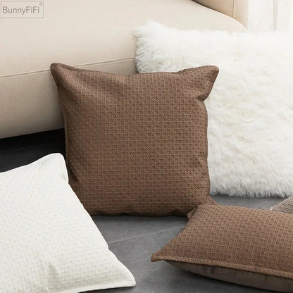 Brown & beige faux leather cushion cover 45x45cm living room decor