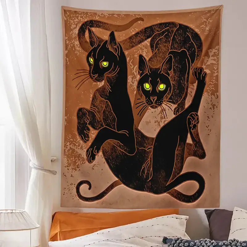 Brown cat witchcraft tapestry – bedroom artistic black cat decor