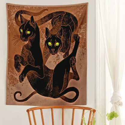 Brown cat witchcraft tapestry – bedroom artistic black cat decor