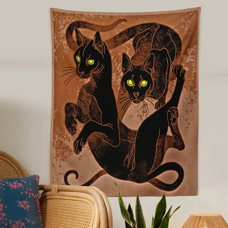 Brown cat witchcraft tapestry – bedroom artistic black cat decor