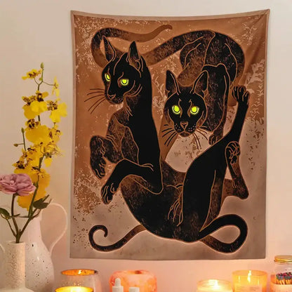 Brown cat witchcraft tapestry – bedroom artistic black cat decor