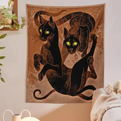 Brown cat witchcraft tapestry – bedroom artistic black cat decor