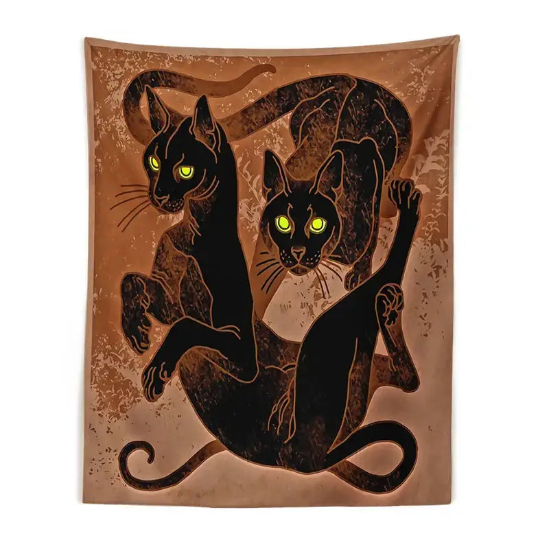 Brown cat witchcraft tapestry – bedroom artistic black cat decor