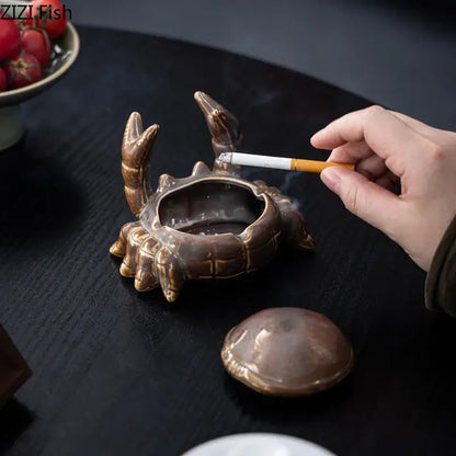 Brown crab ceramic ashtray phone holder office desk decoration