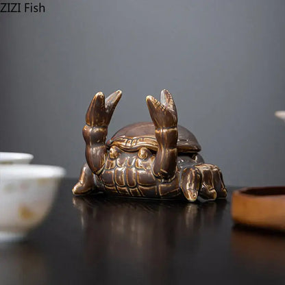 Brown crab ceramic ashtray phone holder office desk decoration