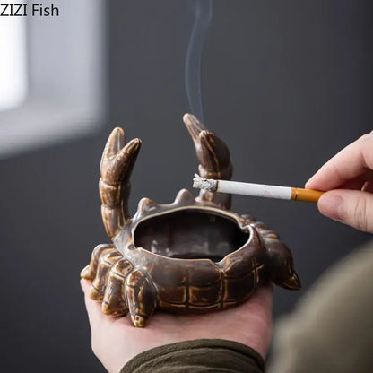 Brown crab ceramic ashtray phone holder office desk decoration