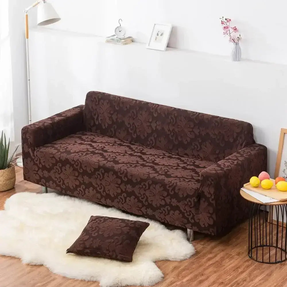 Brown damask solid embossed sofa cover slipcovers living room decor