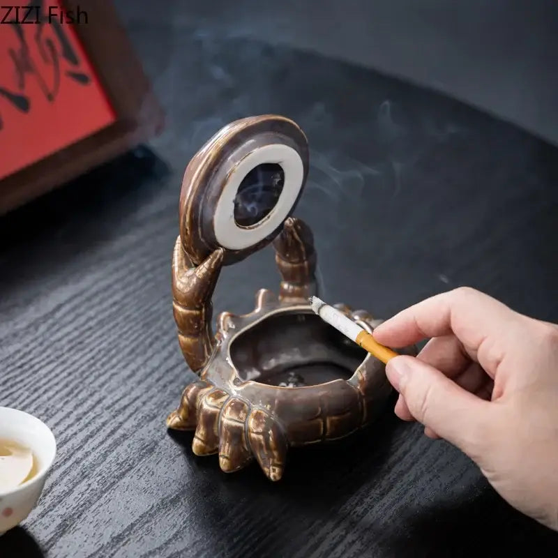Brown crab ceramic ashtray and phone holder office decor