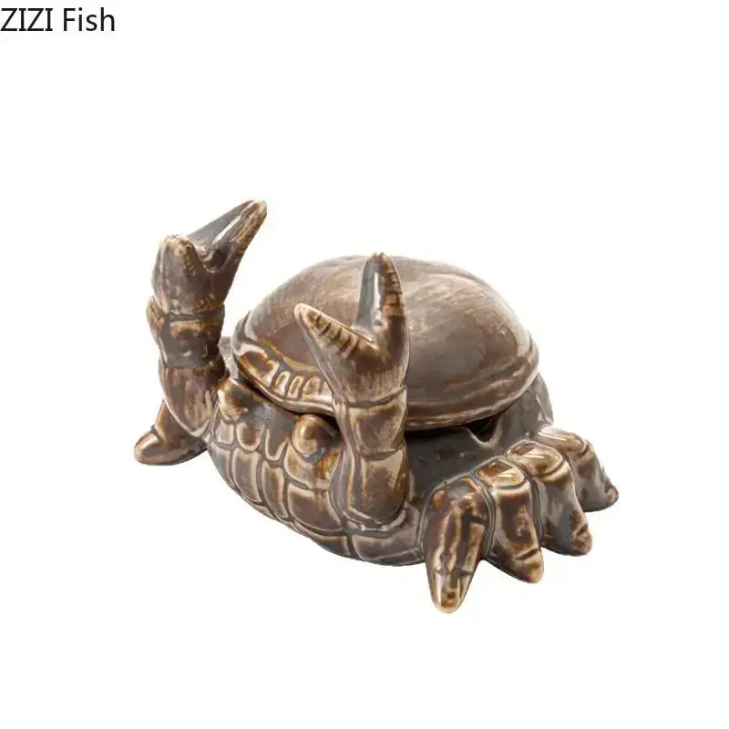 Brown crab ceramic ashtray and phone holder office decor