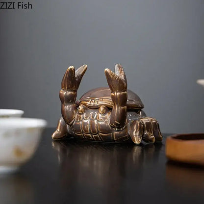 Brown crab ceramic ashtray and phone holder office decor