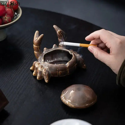 Brown crab ceramic ashtray and phone holder office decor