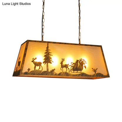 DecorBites™ Brown Fabric Trapezoidal Island Lamp - Traditional Pendant Ceiling Light for Restaurants (4-Head)