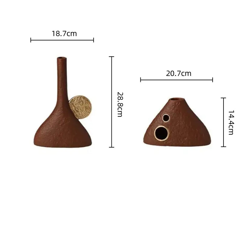 Brown geometric triangle ceramic vase living room gold accent decor