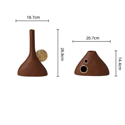 Brown geometric triangle ceramic vase living room gold accent decor