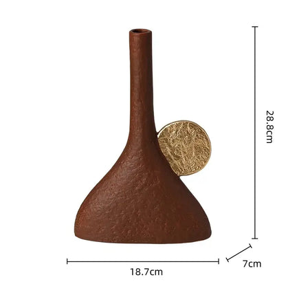 Brown geometric triangle ceramic vase living room gold accent decor