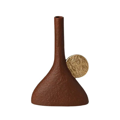 Brown geometric triangle ceramic vase living room gold accent decor