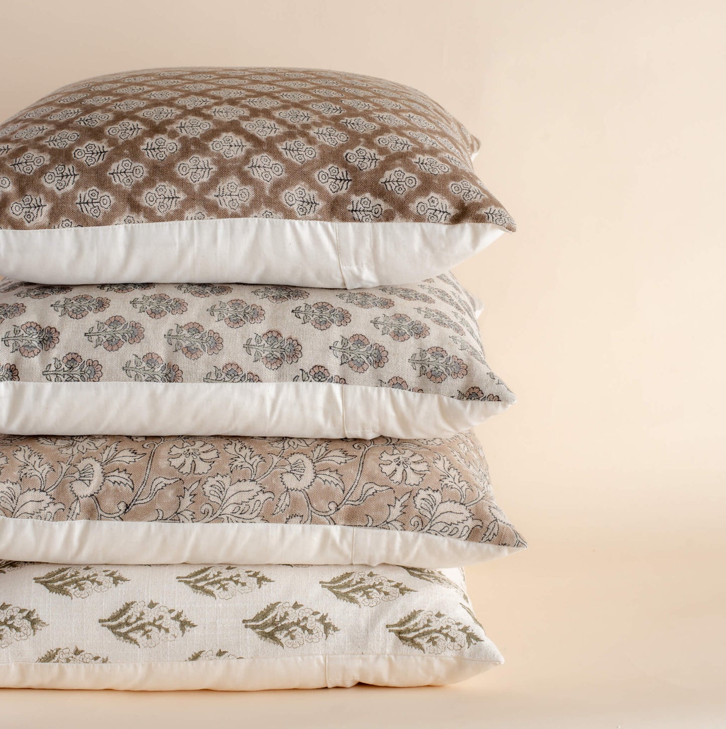 Rosalie Floral Block Printed Pillow Cover | Brown, Green