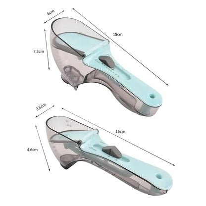 Brown & light blue adjustable measuring cups kitchen spoon set