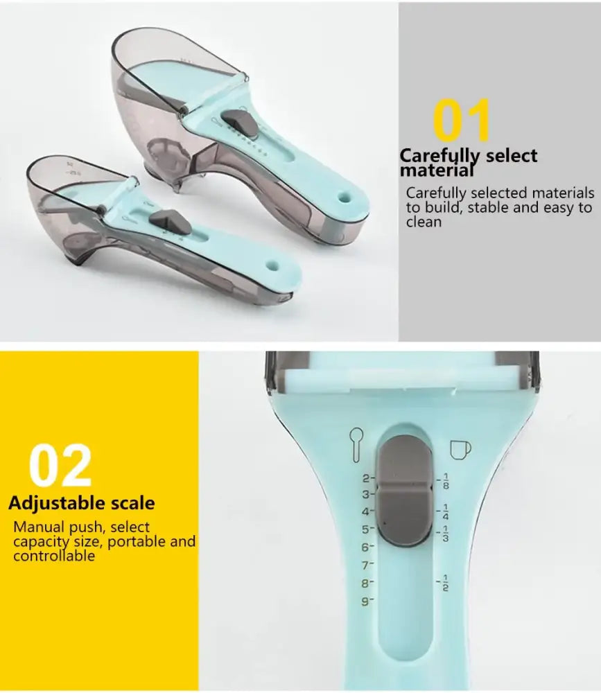 Brown & light blue adjustable measuring cups kitchen spoon set