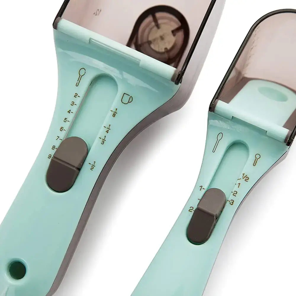 Brown & light blue adjustable measuring cups kitchen spoon set