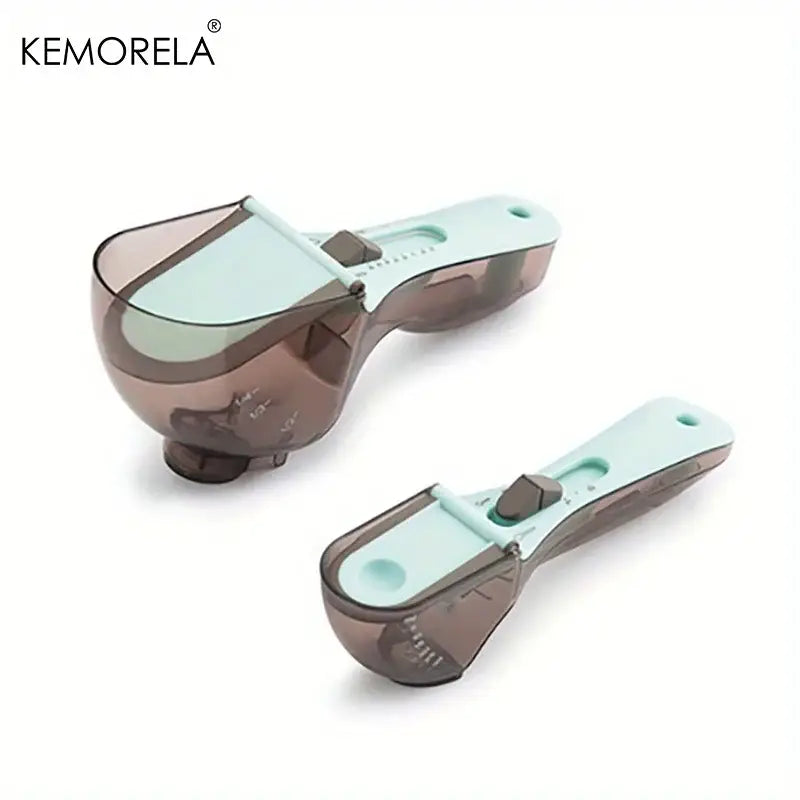Brown & light blue adjustable measuring cups kitchen spoon set