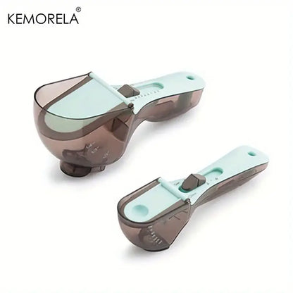 Brown & light blue adjustable measuring cups kitchen spoon set