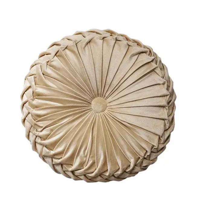 Brown pleated dutch velvet round seat cushion for living room
