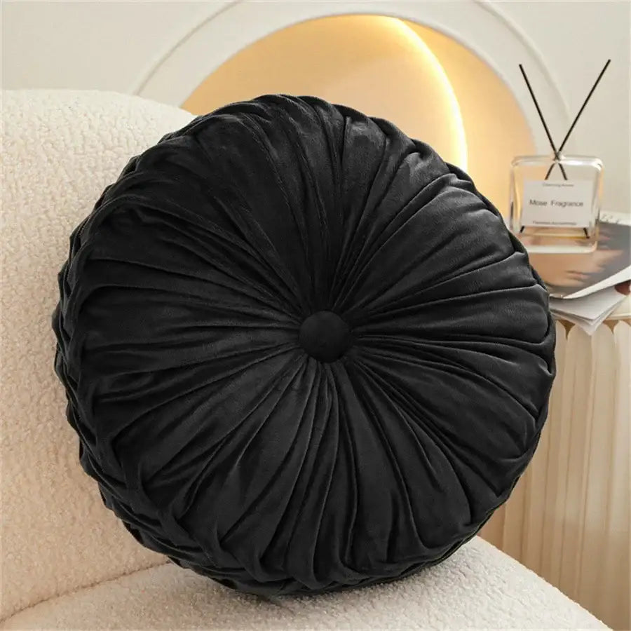 Brown pleated dutch velvet round seat cushion for living room